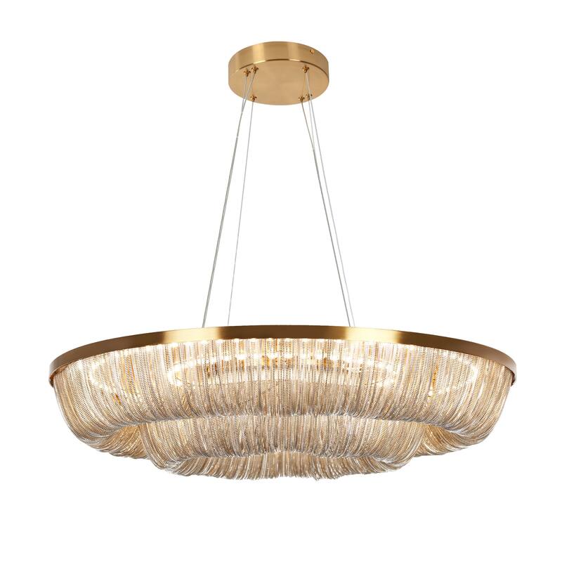 Modern LED 1-Light Fringe Wheel Chandeliers for Dining Room - Gold - 31.5" Dia. x 6.5" H