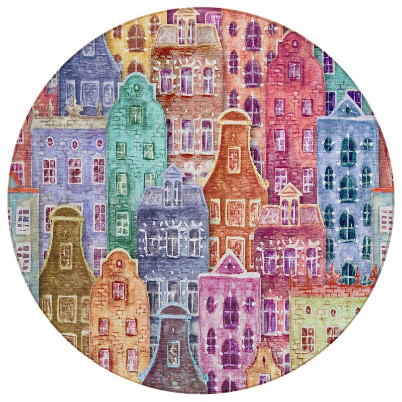 HomeRoots Village Houses Transitional Rectangle Outdoor Rug