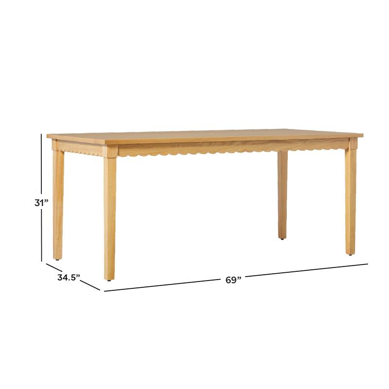Modern Scalloped Solid Oak Wood Dining Table For 6