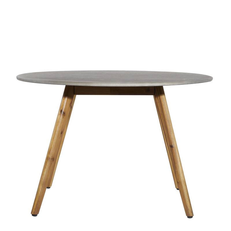 Gray Concrete Inspired Oval End Table Outdoor Accent Table with Brown Tapered Wood Legs