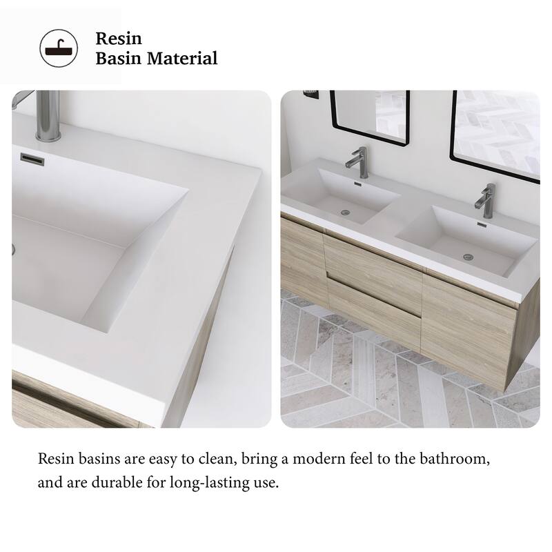 Modern Wall-Mounted Bathroom Vanity with White Solid Surface Top
