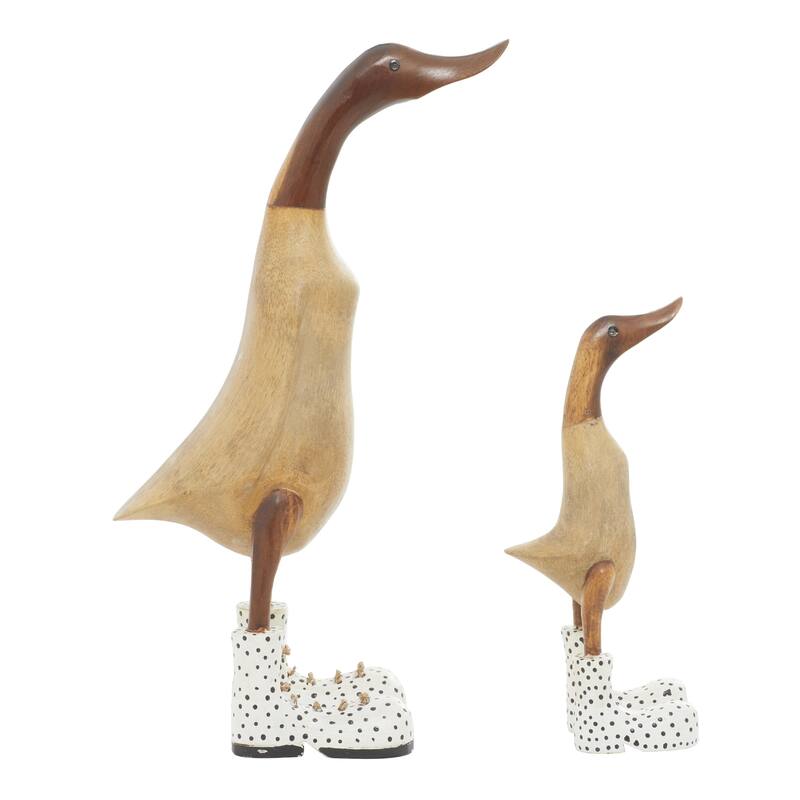 Bamboo Brown Wood Duck Decorative Sculpture - Set of 2 White or Black - Roche River Decor