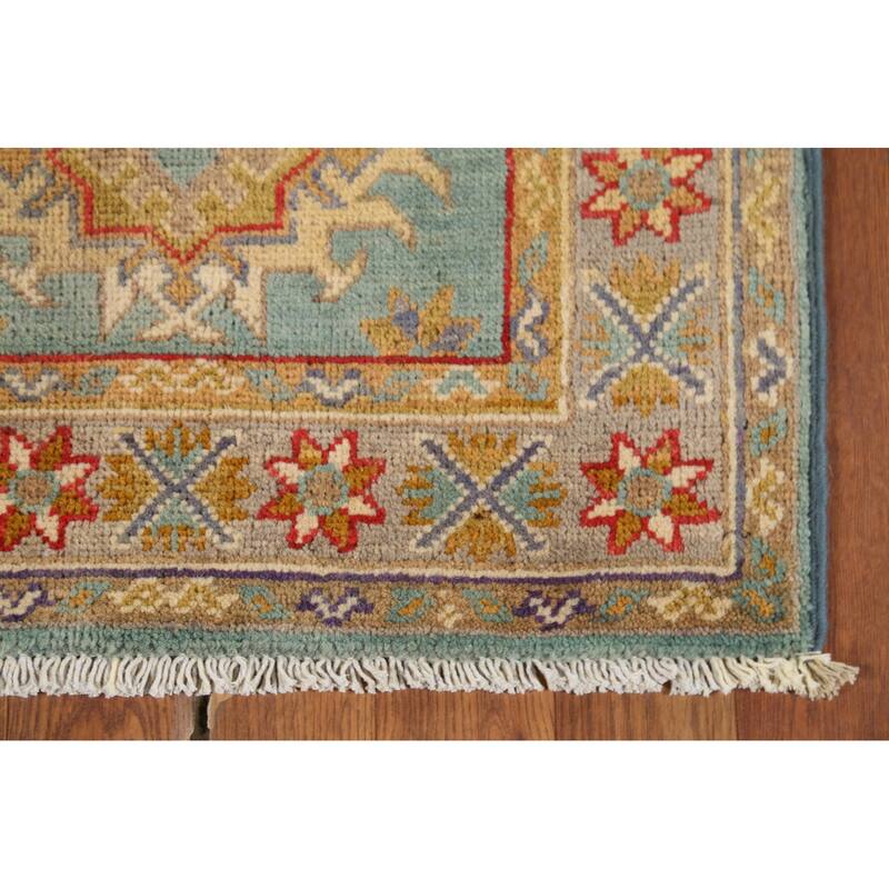 Light Blue Kazak Accent Rug Hand-Knotted Geometric Wool Carpet - 2'1"x 2'10"