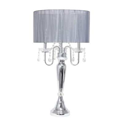 Chrome Cascading Crystal Table Lamp with Round Shade - 31" - Gray