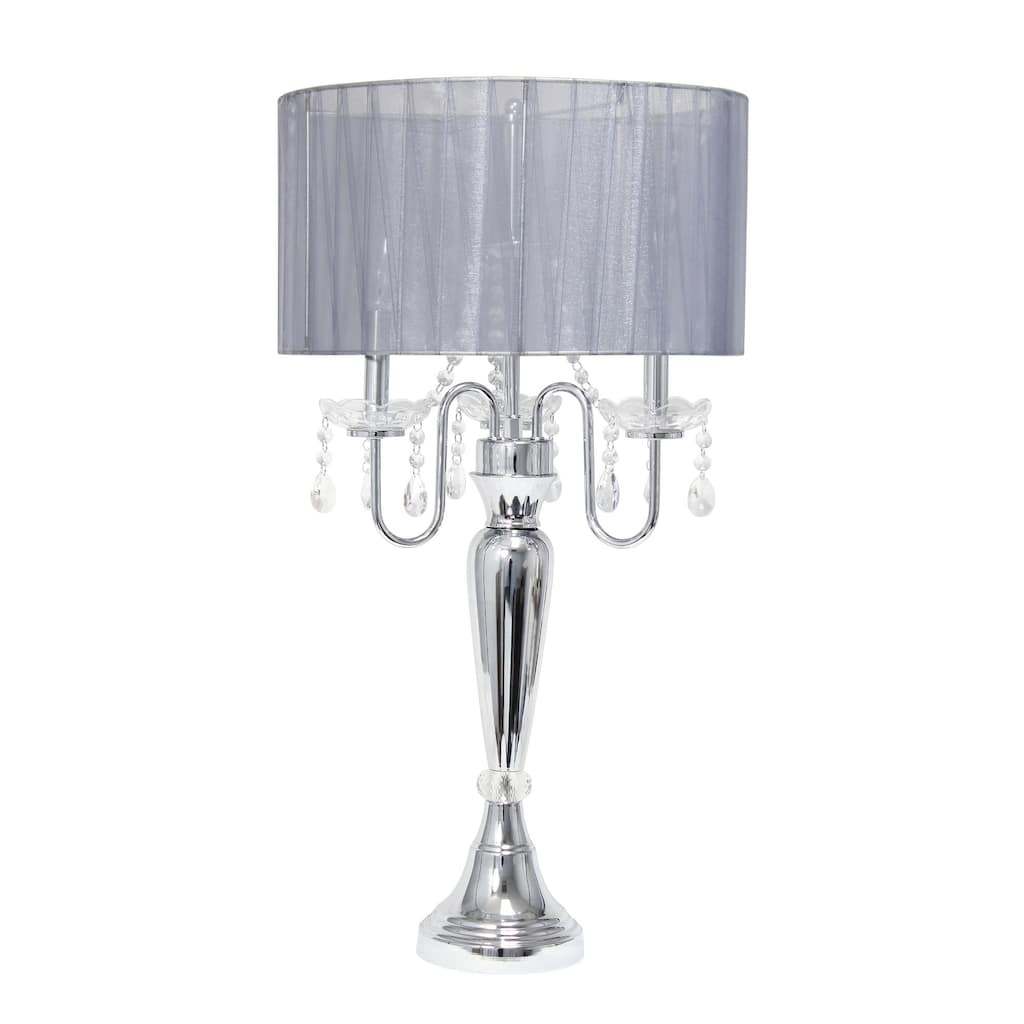 Chrome Cascading Crystal Table Lamp with Round Shade - 31" - Gray