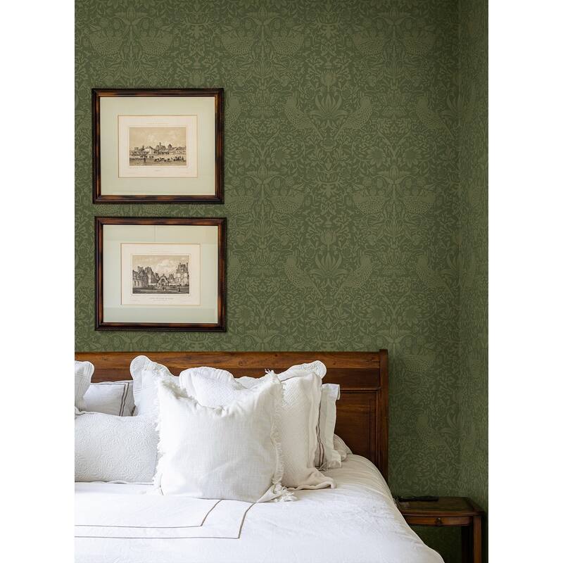 Seabrook Designs Tonal Bird Garden Prepasted Wallpaper