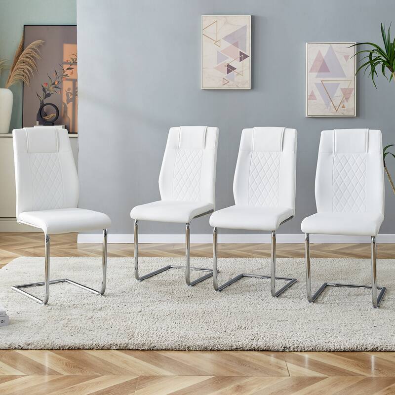 Faux Leather Dining Room Chairs with Upholstered Seat, Modern Kicthen Chairs Armless Accent Chairs with Metal Legs, Set of 4