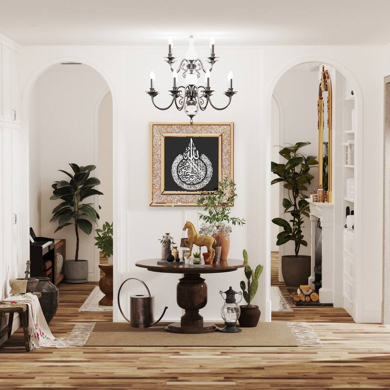 Sparkling Crystal Diamond Glass Mirror Islamic Quran Art Wall Decor - Silver/Tawny - 23.6"