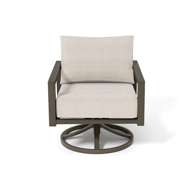 Nimbus 1-Piece Brown Aluminum Patio Swivel Sofa Chair with Sunbrella Light Gray Cushions