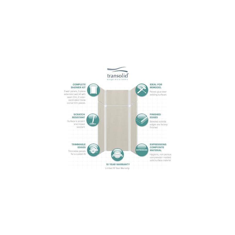 Transolid Expressions 36-in X 36-in X 96-in Glue to Wall Shower Walls - 36" x 36" x 96" - 36" x 36" x 96"