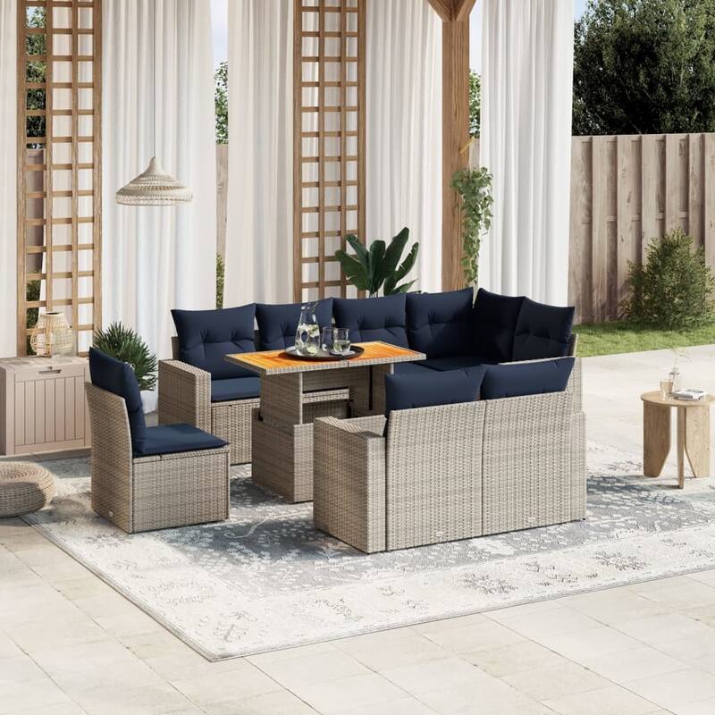vidaXL Patio Sofa Set with Cushions Outdoor Furniture 9 Piece Poly Rattan - 24.4 x 24.4 x 27.2 - Grey