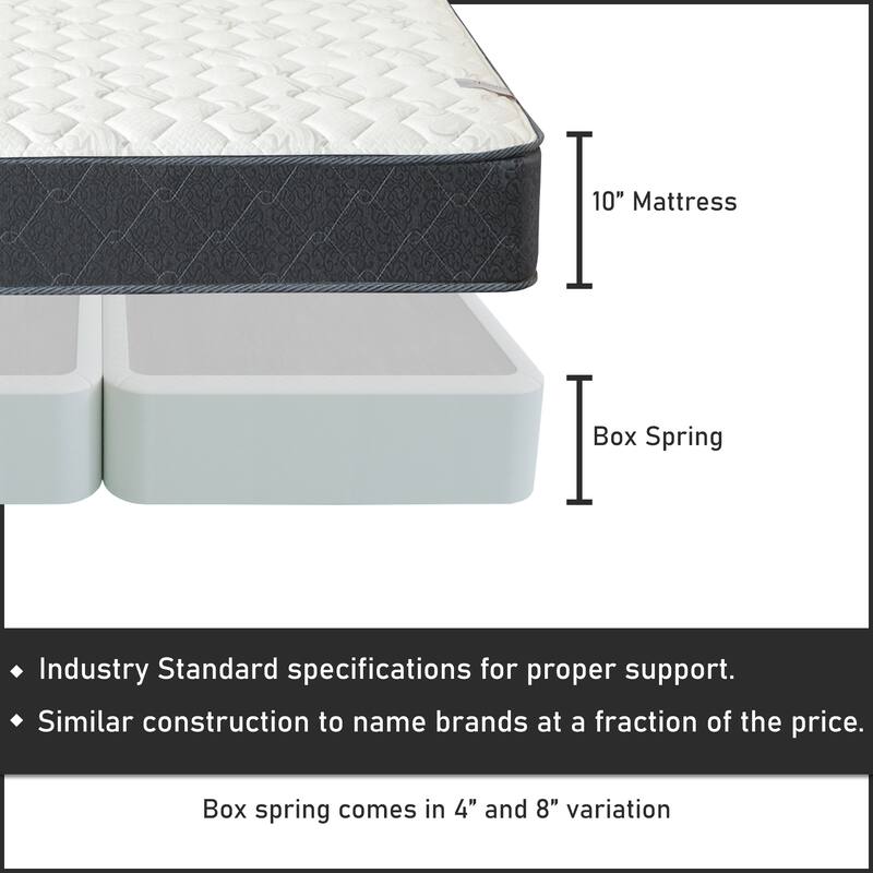 Onetan, 10-Inch Medium Tight Top Memory Foam Pocket Coil rolled Mattress and 8" Split Wood Box Spring Set,