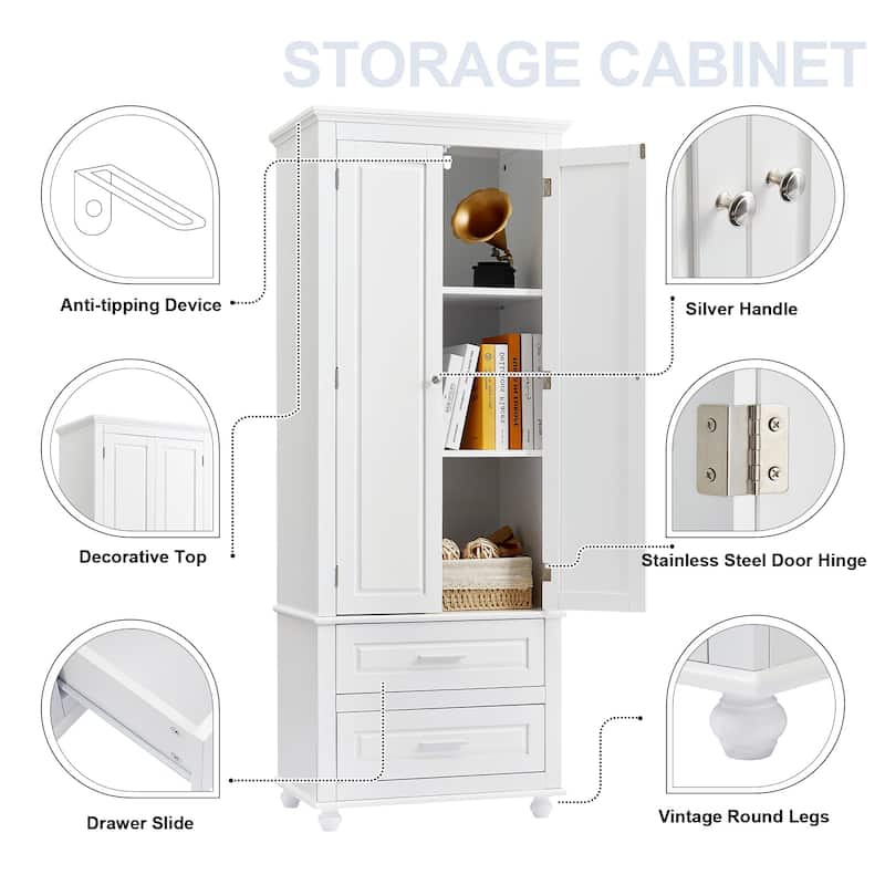 Tall Storage Cabinet with Two Drawers for Bathroom/Office - 24"x62.5"