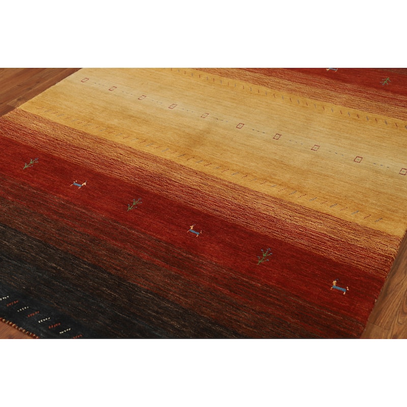 Hand Knotted Oriental 100% Wool Carpet Tribal Stripe Multi-Colored Gabbeh Area Rug - 7' 6'' X 5' 4''