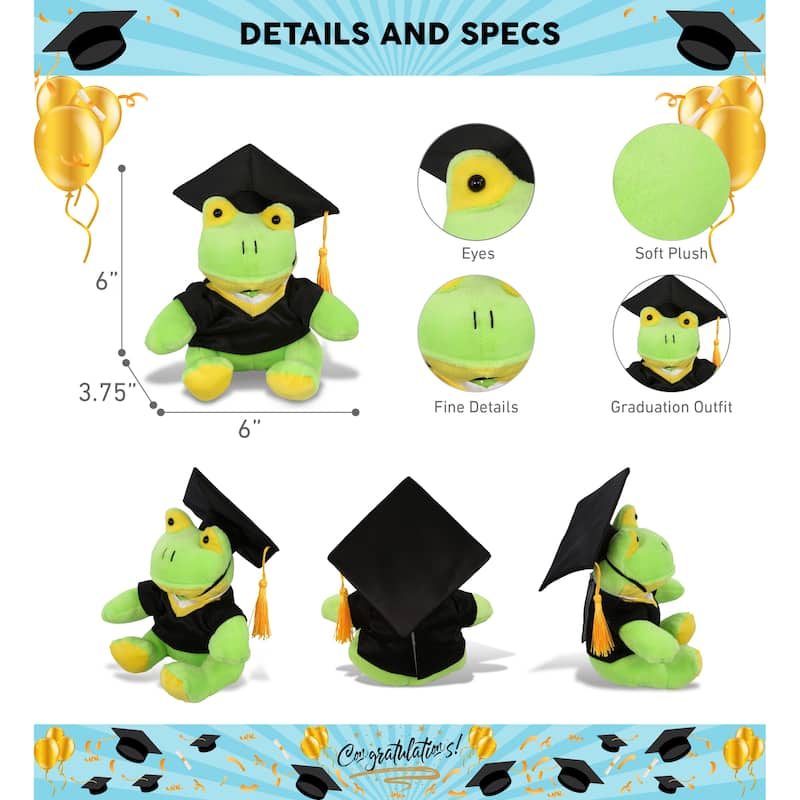 DolliBu Frog Graduation Plush Toy with Gown and Cap with Tassel - 6 ...