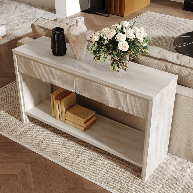 55" Farmhouse Style Console Table with 2 Storage Drawers and Open Shelf