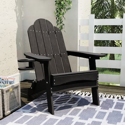 Eco-Friendly Patio Folding HDPS Plastic Outdoor Adirondack Chairs With Cup Holder - 35"D x 30"W x 36.2"H