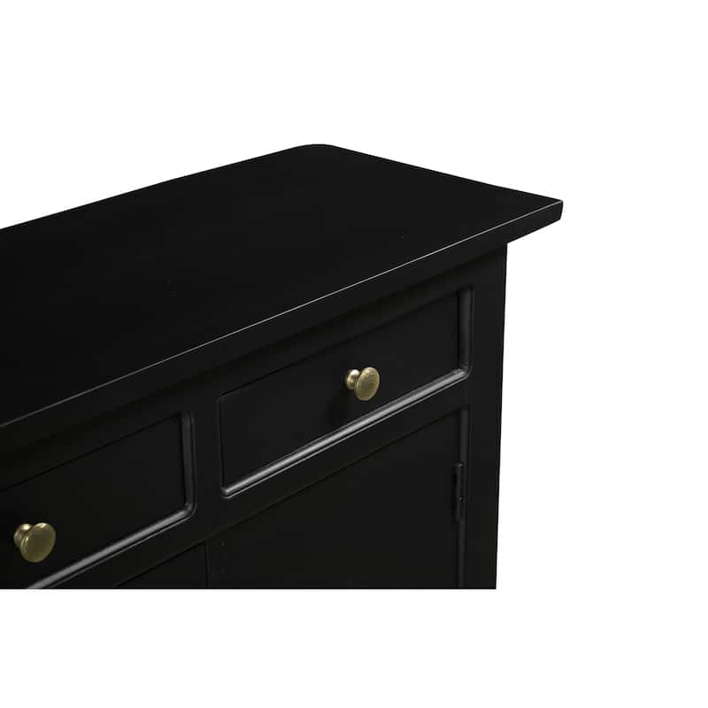 HomeRoots 79" Black Solid Wood Four Drawer Sideboard with Four Doors - 79.00 in. x 38.00 in. x 17.00 in.
