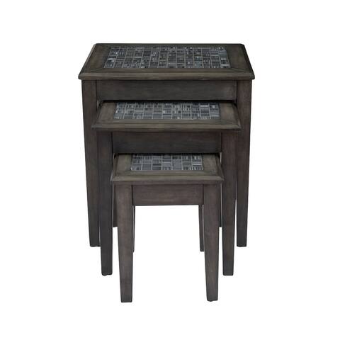 Nesting Table with Stone Marble Top in Dark Gray Finish, Set of 3