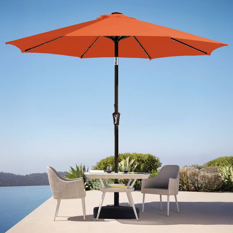 9ft Patio Market Umbrella with LED Lights,Crank & Tilt