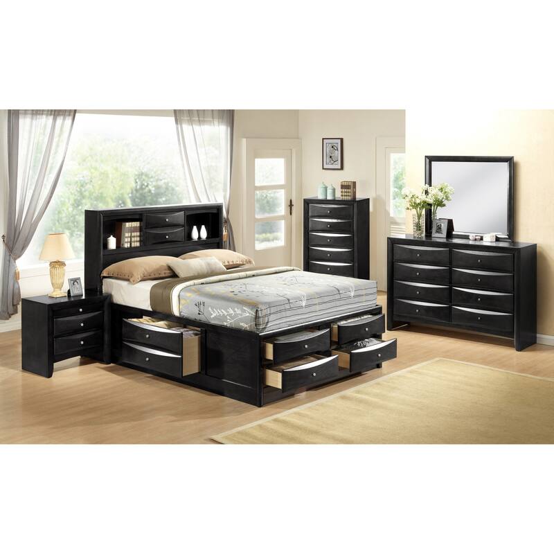 Priscella Black Bookcase Storage Platform Bed