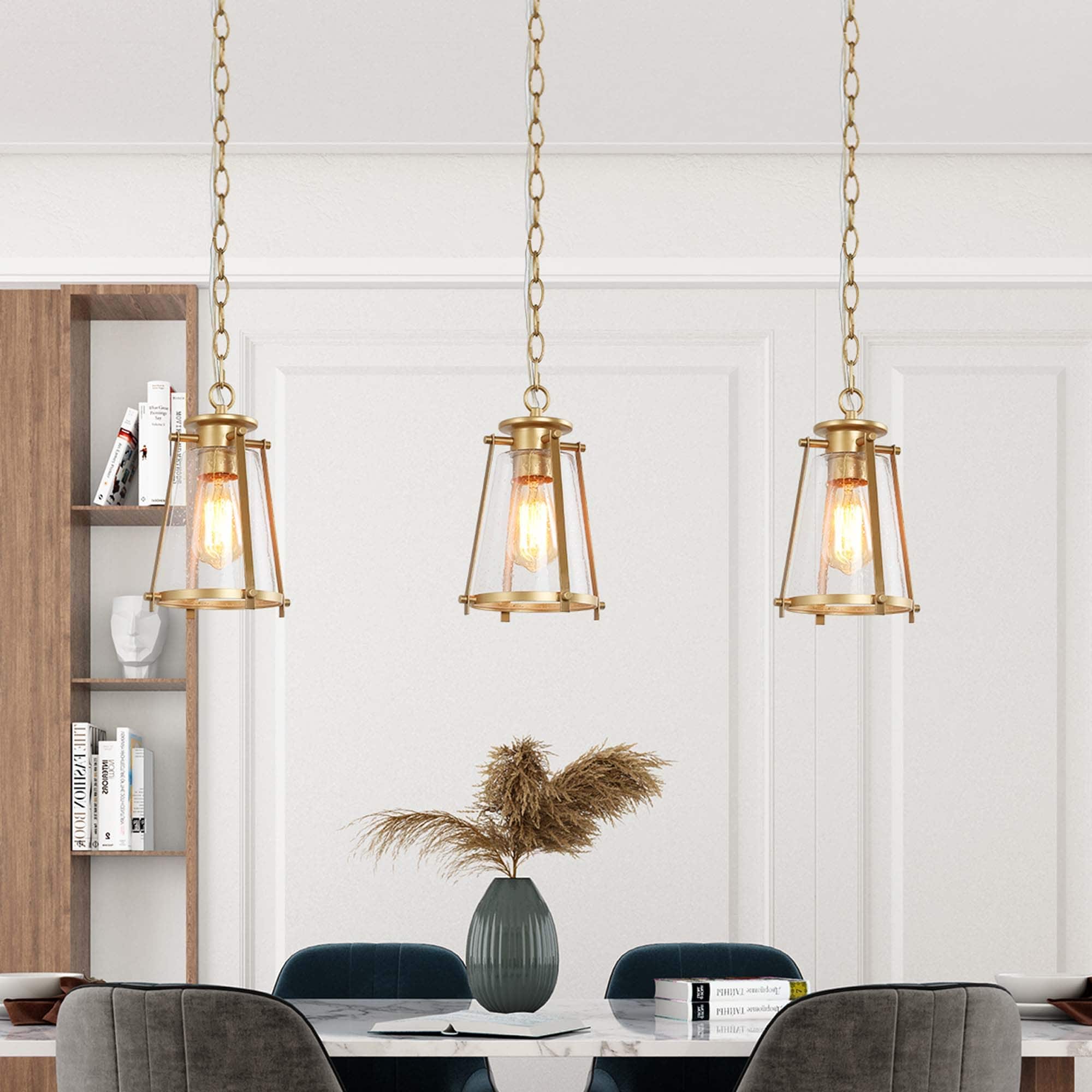 Modern Gold 1-Light Seeded Glass Pendant Light for Kitchen Island - 7.5" D x 11" H