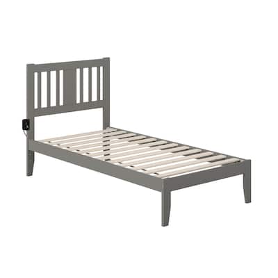 Vintage Twin Bed with USB Ports - Solid Wood Frame, No Box Spring Needed, Grey Finish