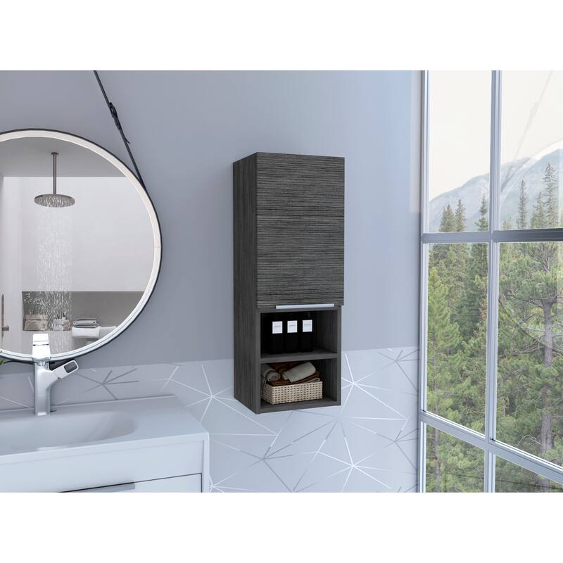 TUHOME Mila Wall-Mounted Bathroom Medicine Cabinet with Open & Closed Storage - Smoky Oak