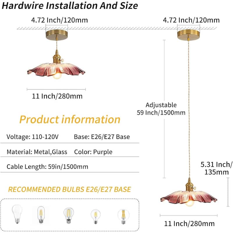 Sunflower pendant light purple hanging light glass bedroom light