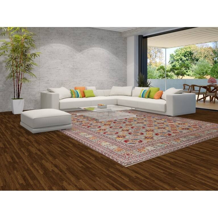 Large Geometric Kazak Oriental Area Rug Hand-Knotted Wool Carpet - 10'3"x 13'7"