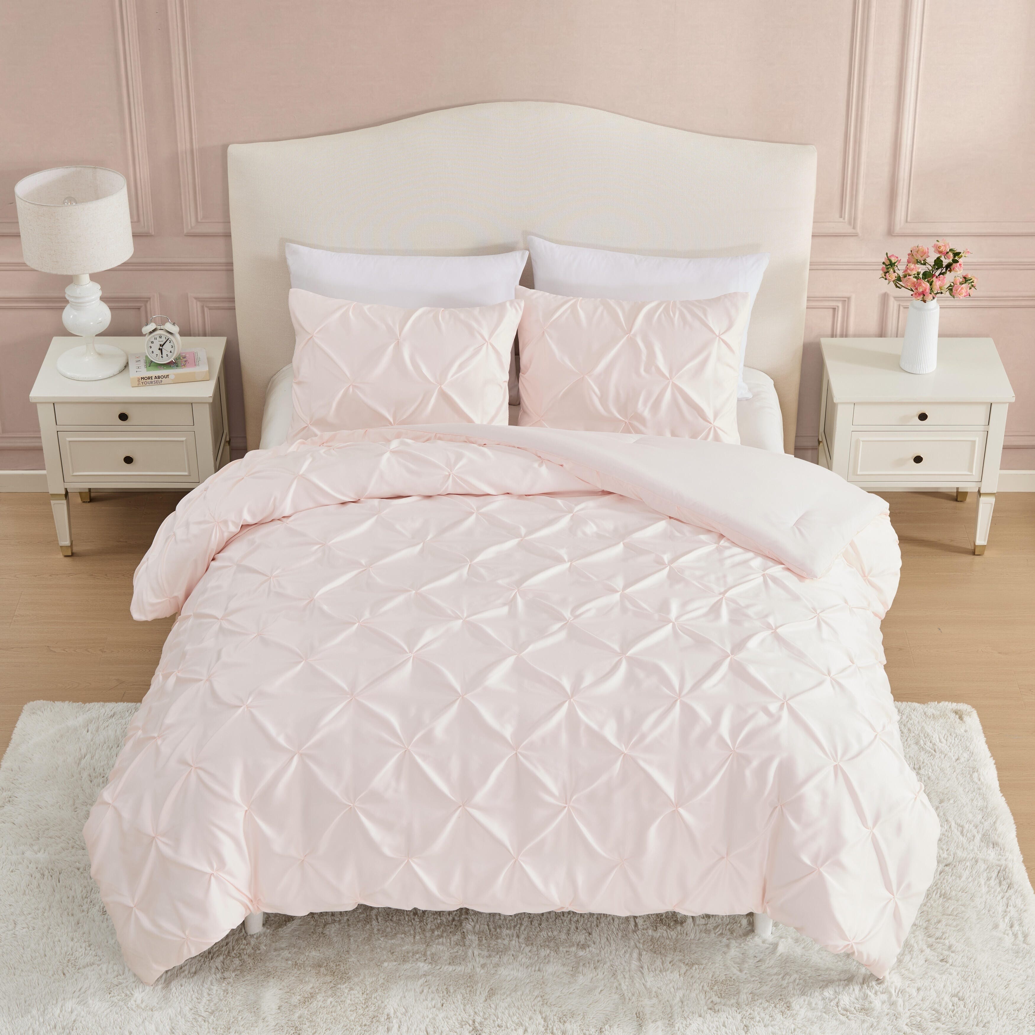 Laura Ashley Solid Satin Pintuck Reversible Comforter Set