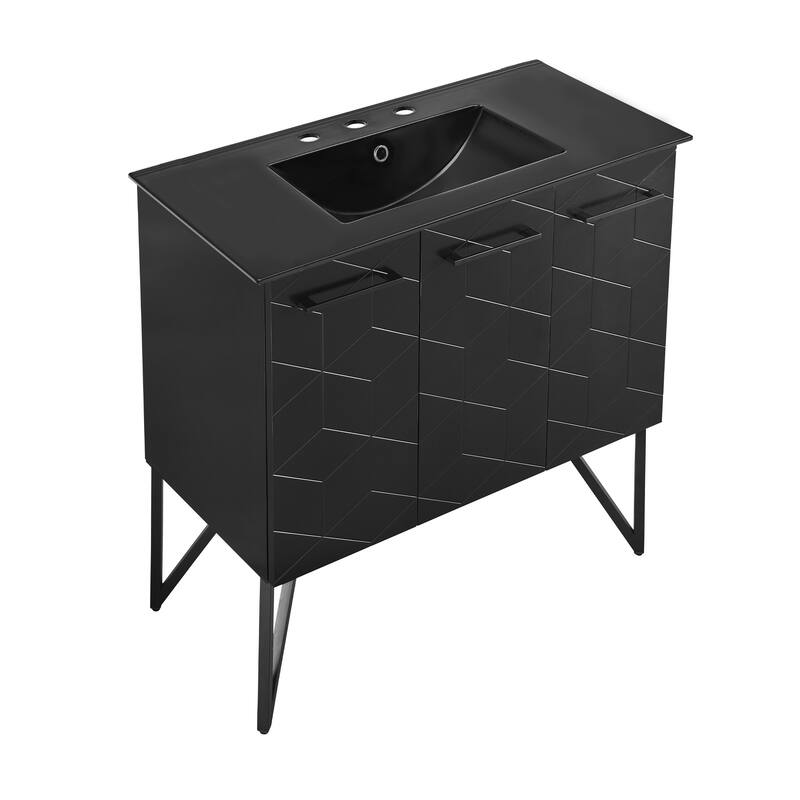 Annecy 36 In. Phantom Black Bathroom Vanity With Black, 3-Hole Ceramic Sink Top