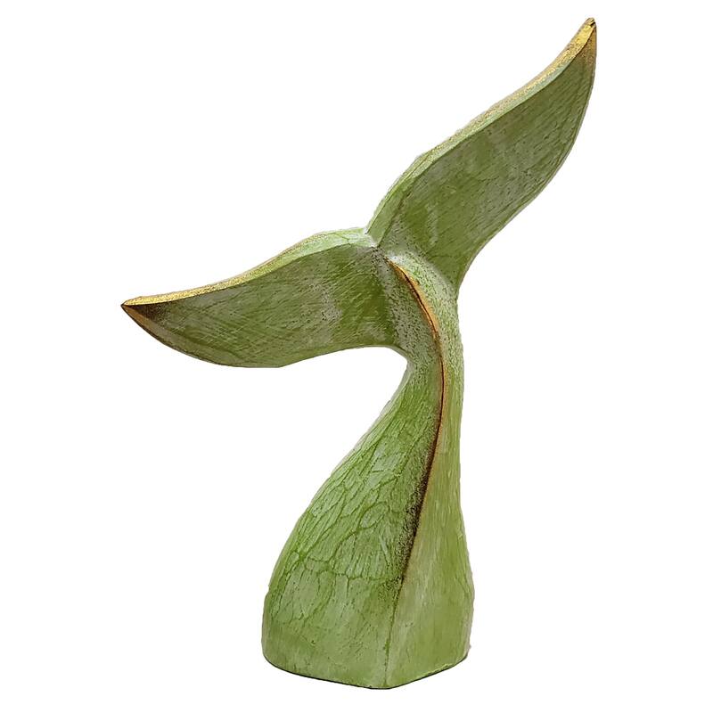 Wooden Whale Tail Statue- Green