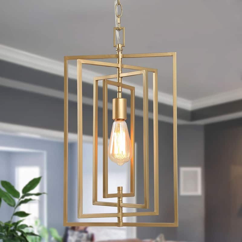 Modern Gold 1-light Chandelier Rectangle Pendant Lights for Dining Room - W 12"x H 20.5"