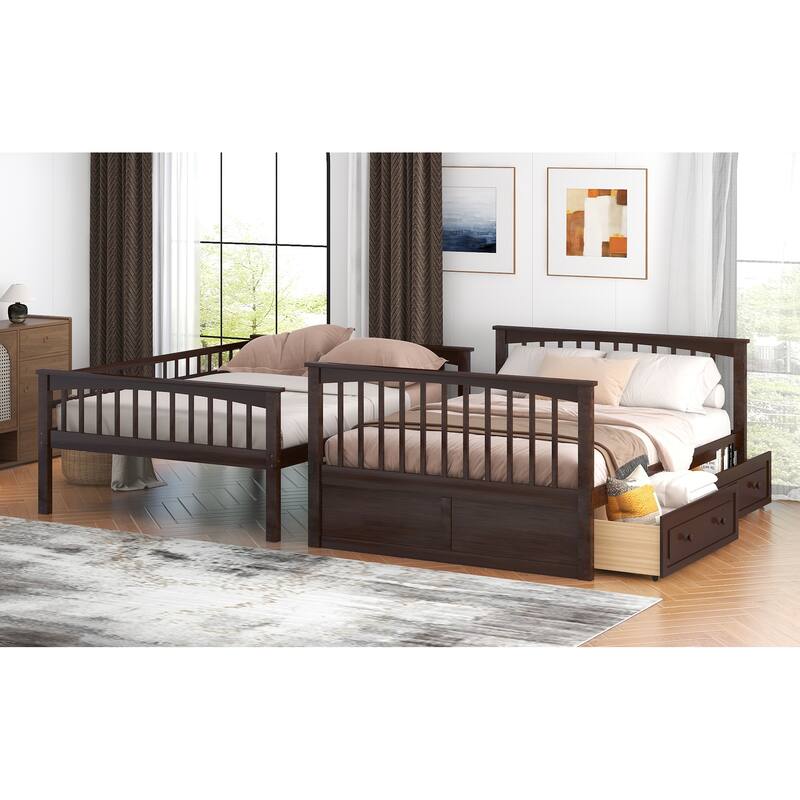 Convertible Full Over Full Bunk Bed with Storage Drawers, Espresso Finish