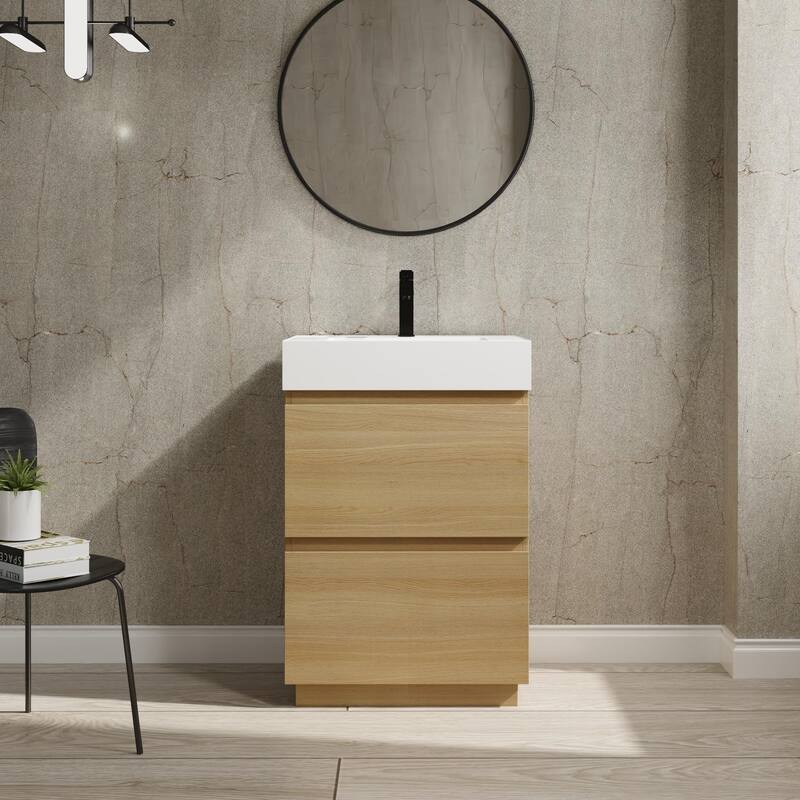BNK 24/30 inch Freestanding Single Sink Bathroom Vanity with 2 Soft Close Drawers - 24''W - Beige
