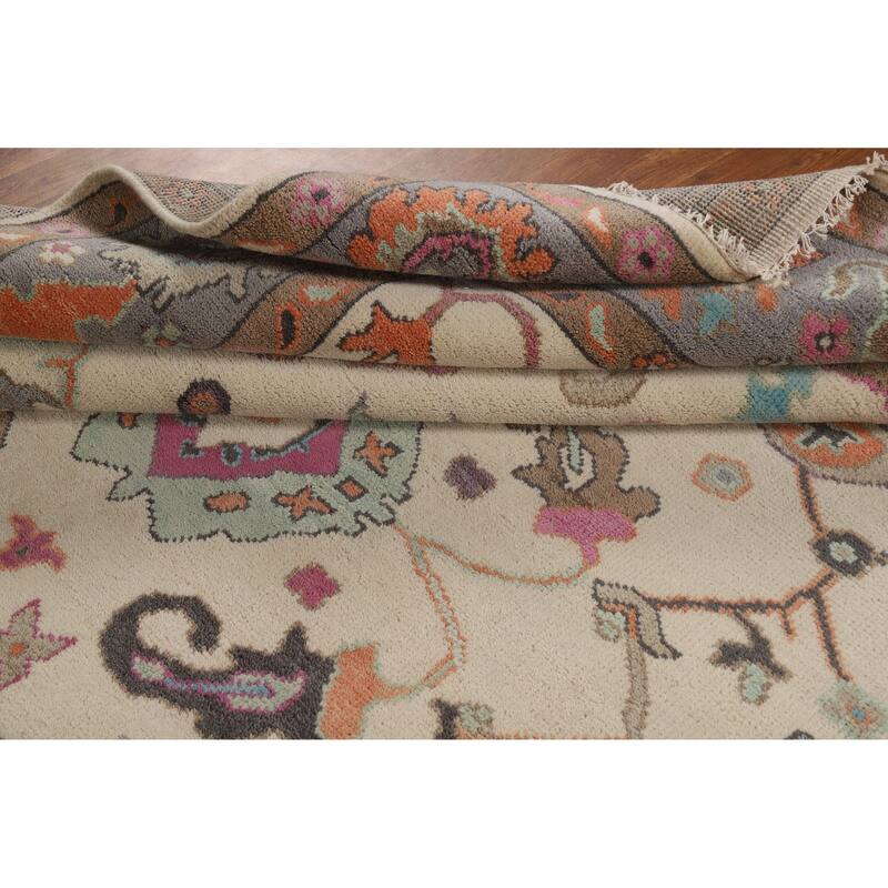 Ivory Floral Oushak Indian Area Rug Handmade Wool Carpet - 7'11" x 10'0"