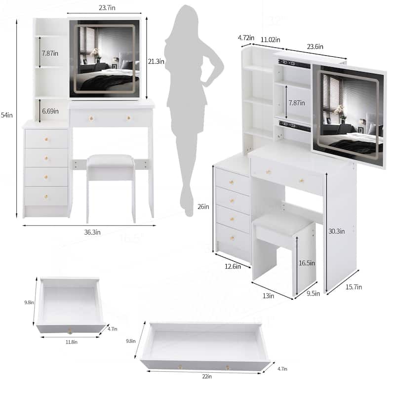 Versatile Bedside Cabinet with Advanced LED Mirror and Abundant Storage