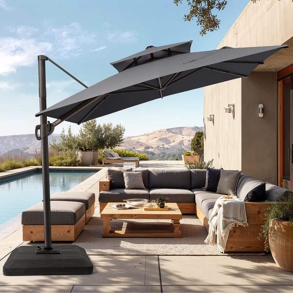 best patio umbrello Pellebant 9X11FT Outdoor Dual Top Patio Umbrella Cantilever Offset with Base