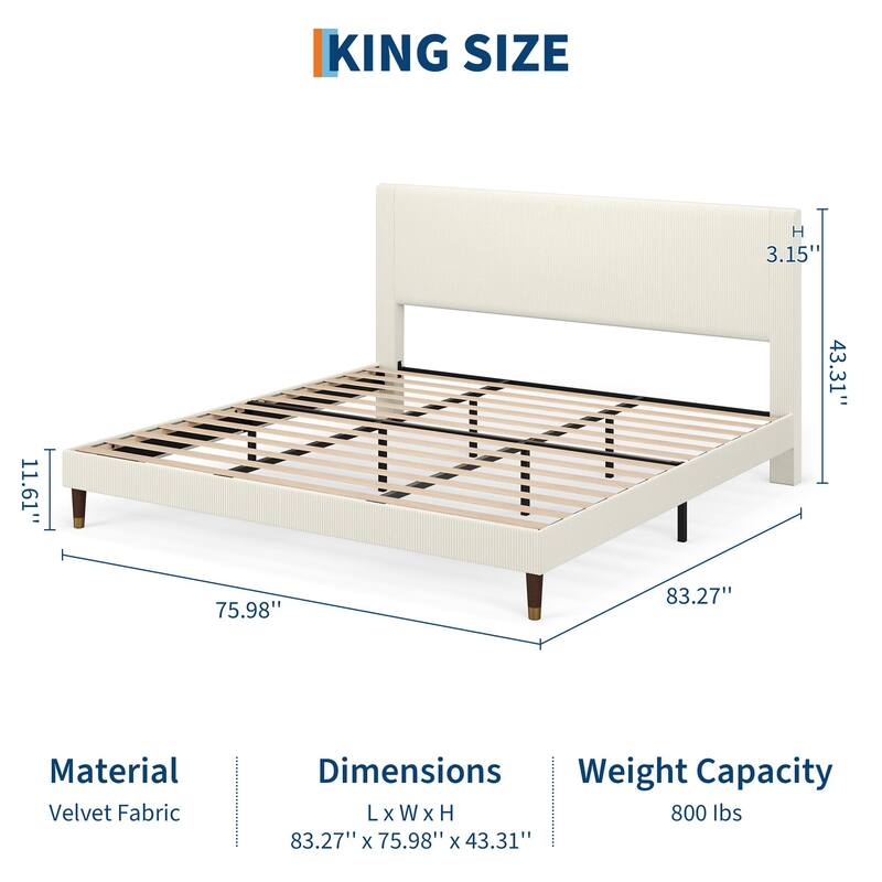 Twin Bed Frame Upholstered Platform Bed with Fabric Headboard, Non-Slip and Noise-Free