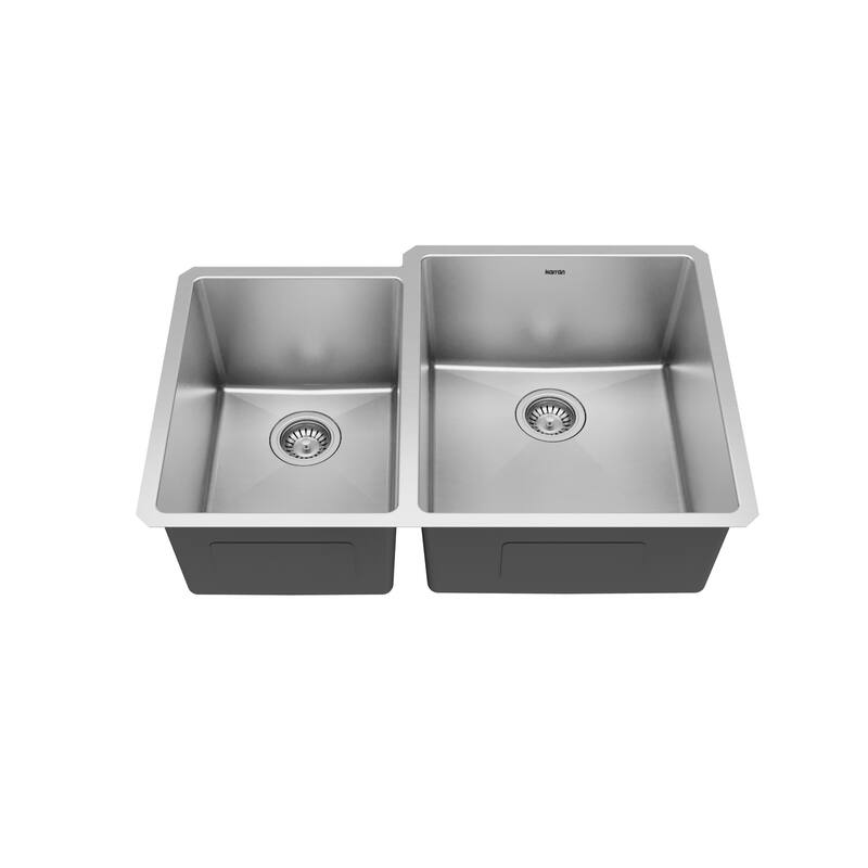 Karran Elite Undermount Stainless Steel 33 in. 16-Gauge Double Bowl KItchen Sink Kit