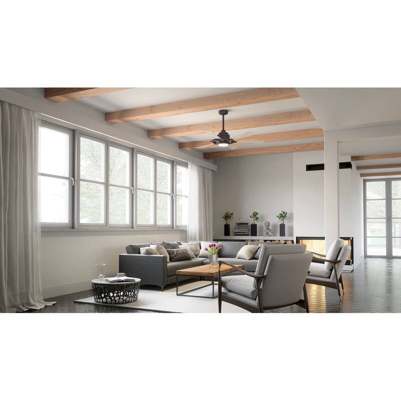 Kichler Iras 52 Inch LED Ceiling Fan Weathered Zinc with Weathered White Walnut Blades