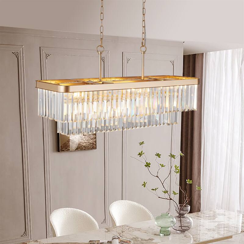 Rectangular Crystal Chandelier Adjustable - Gold