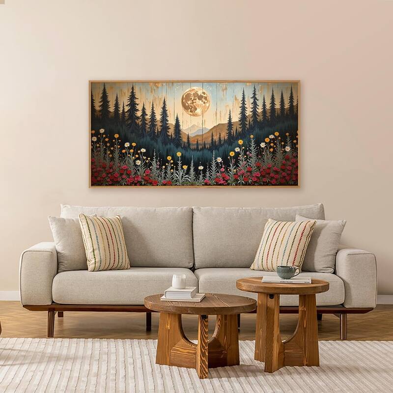 Wildflower Forest Mountain Wall Decor, Nature Pine Tree