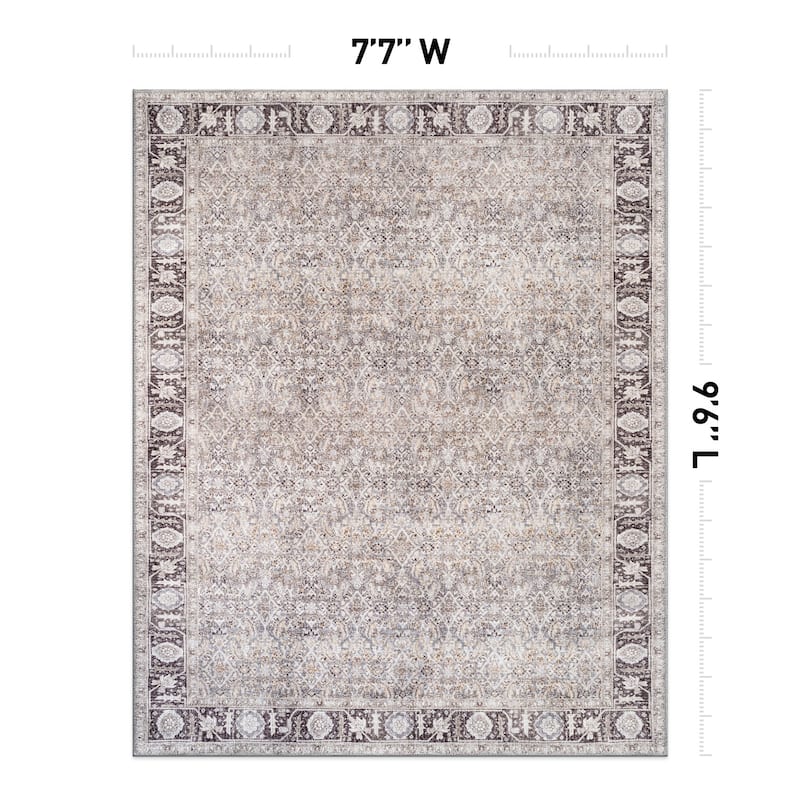 Beige Vintage Washable Rug - Low Pile, Subtle Pattern for Neutral Spaces