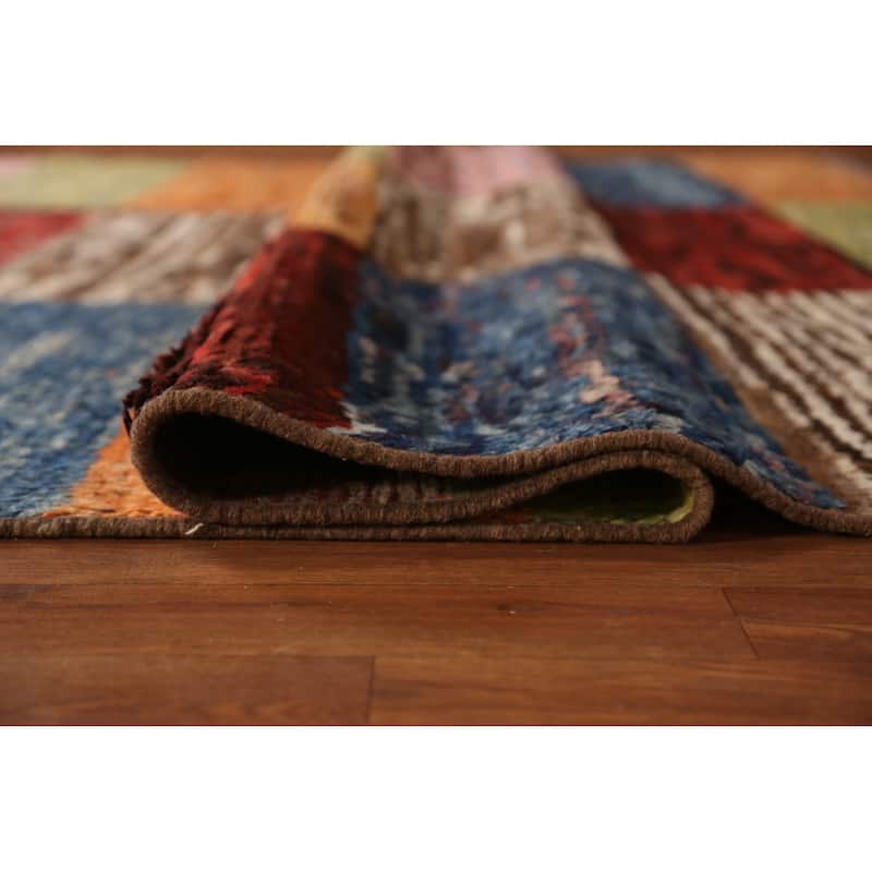 Checkered Moroccan Area Rug Hand-Knotted Wool Carpet - 6'8" x 9'11"