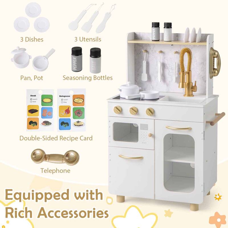 Gymax Kids Kitchen Set Pretend Play Kitchen w/ Stoves & Faucet & Sink