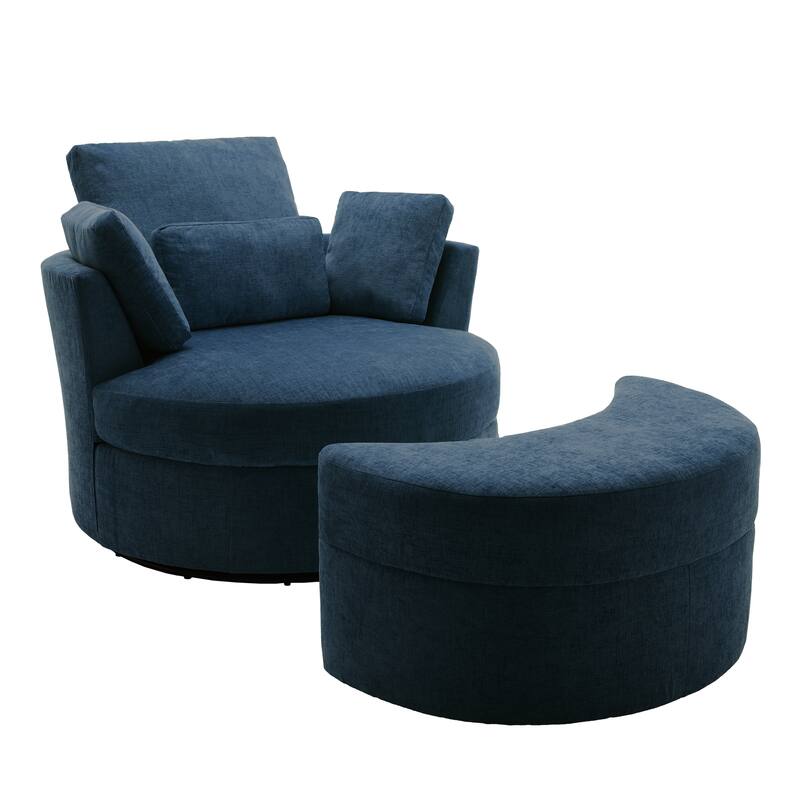 Oversized Upholstered Swivel Barrel Chairs with Storage Ottoman
