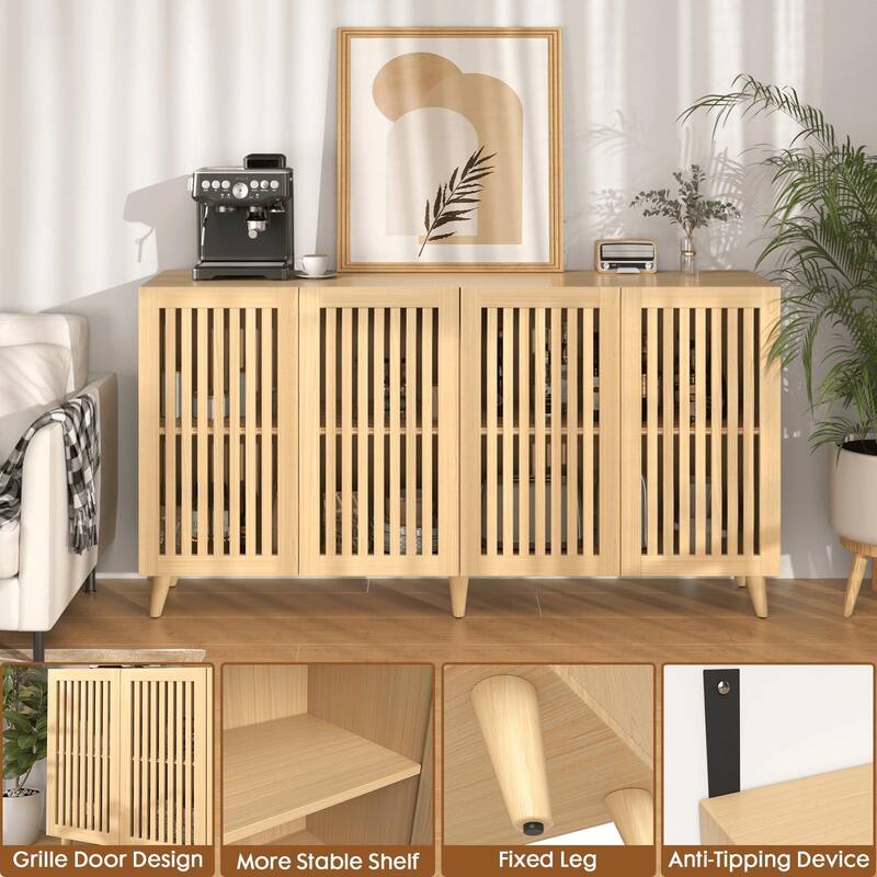 63" Sideboard Storage Cabinet with Slatted Doors, Modern Buffet Credenza for Dining Room & Entryway