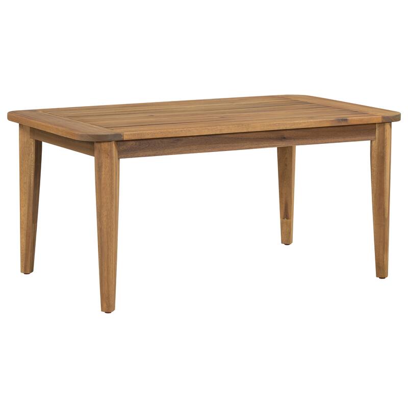 Roomfitters Outdoor Acacia Wood Coffee Table, Sturdy Weather-Resistant Patio Table for Porch or Poolside, Teak+Beige